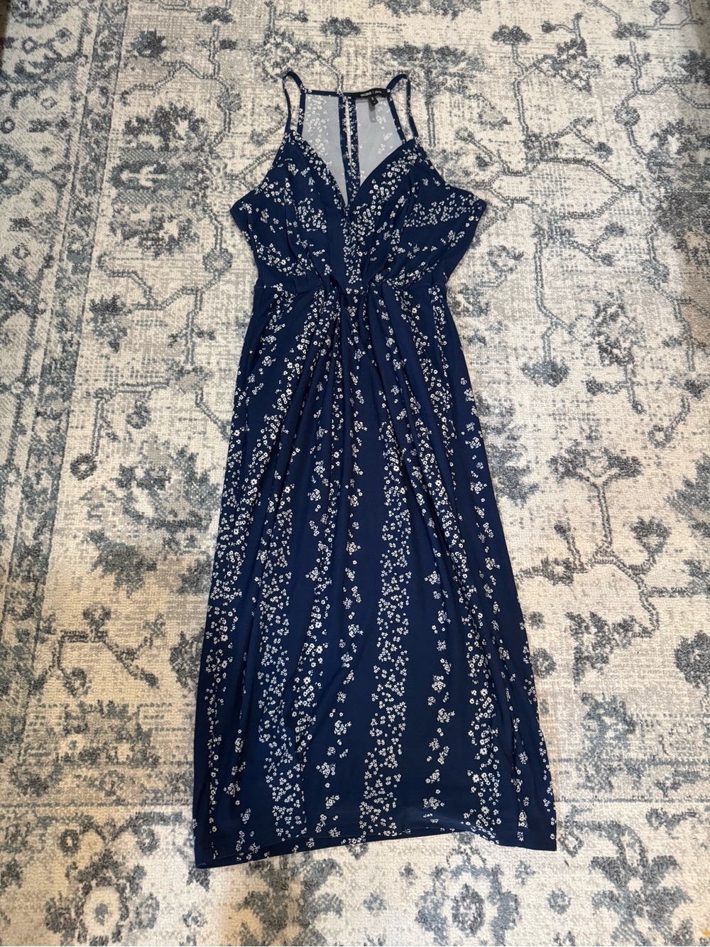 BCBG Navy Midi Dress with White Floral Print